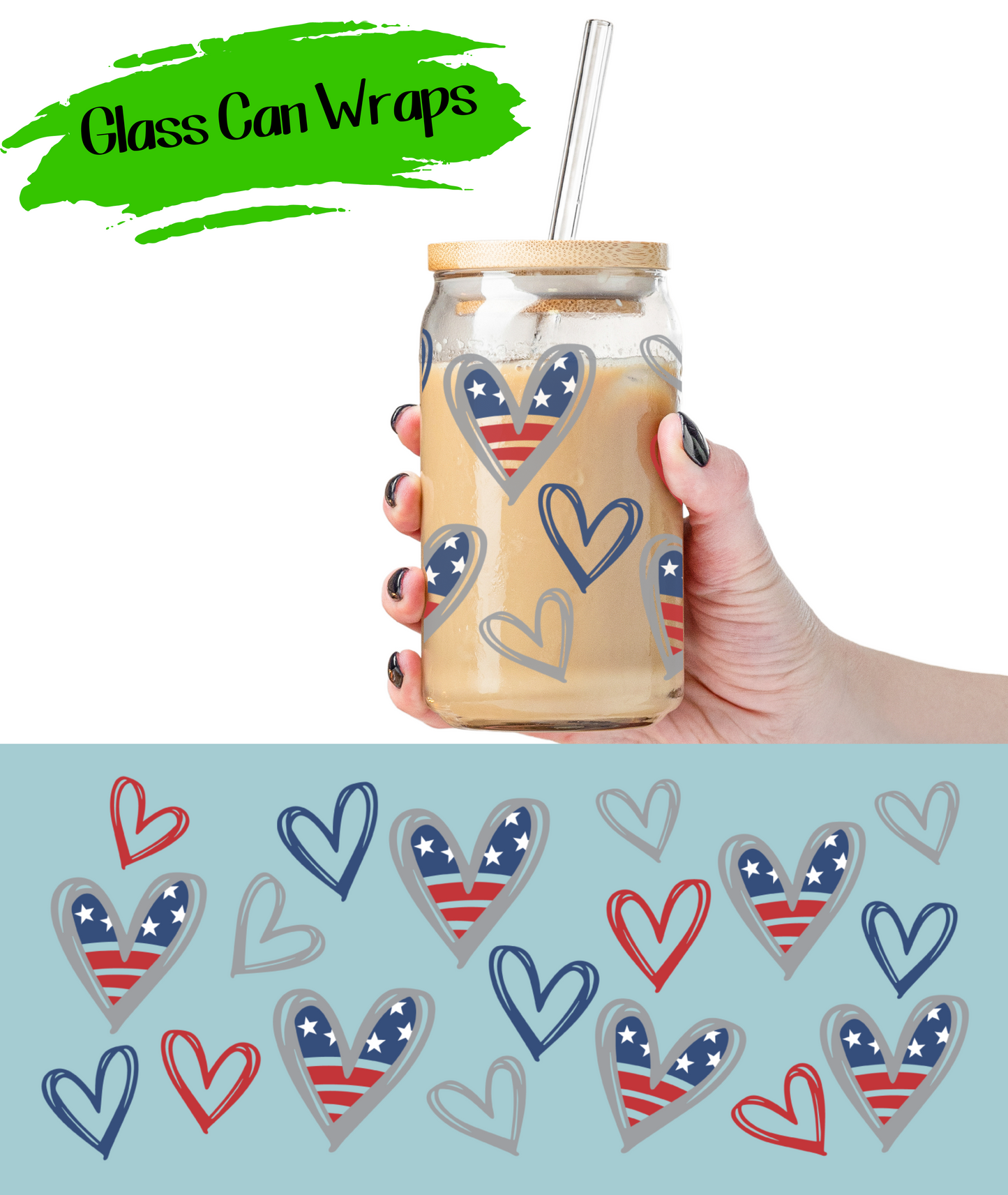 Patriotic Hearts - UV DTF | Cup Wrap | 16/20 oz