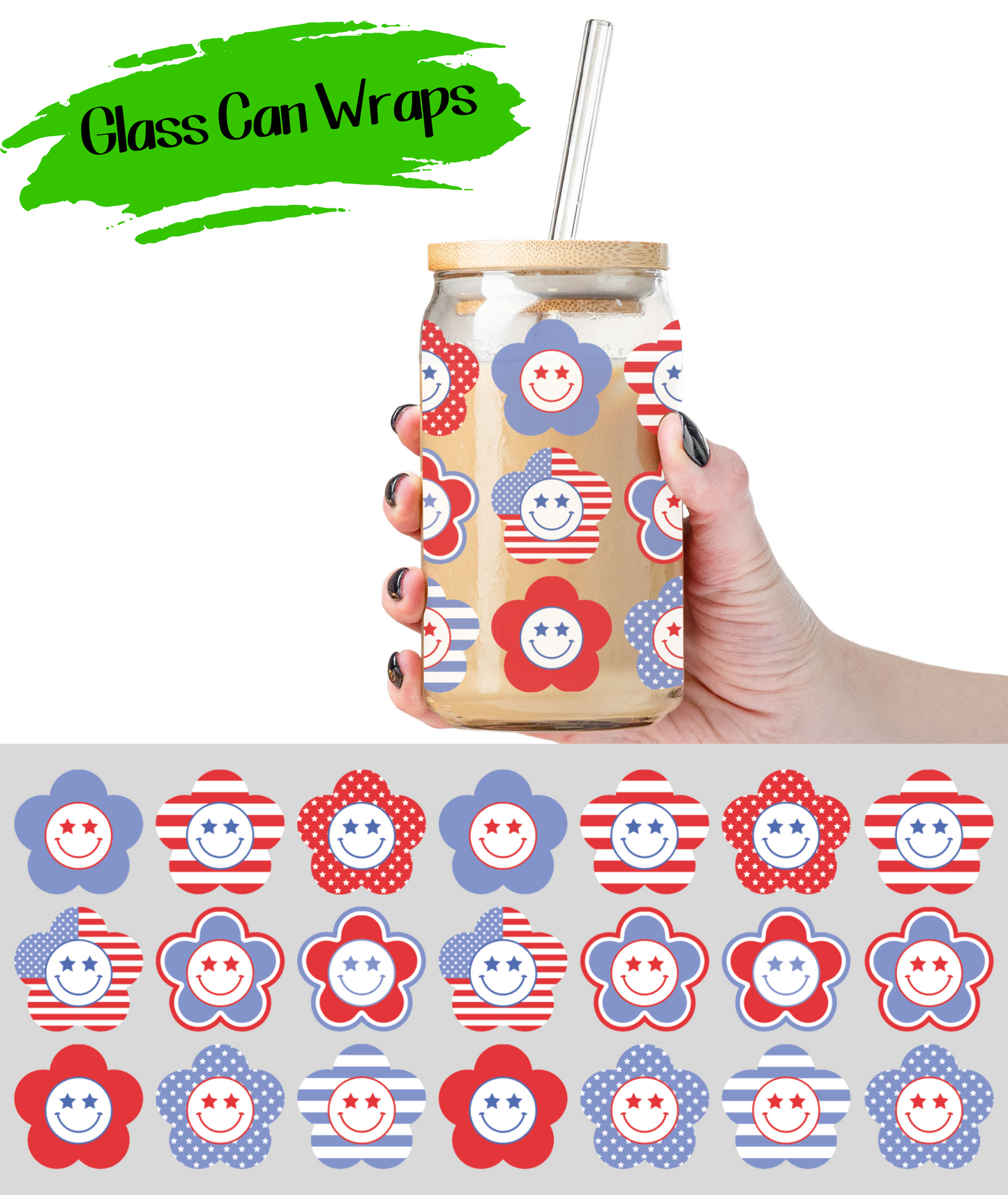 Patriotic Flowers - UV DTF | Cup Wrap | 16/20 oz