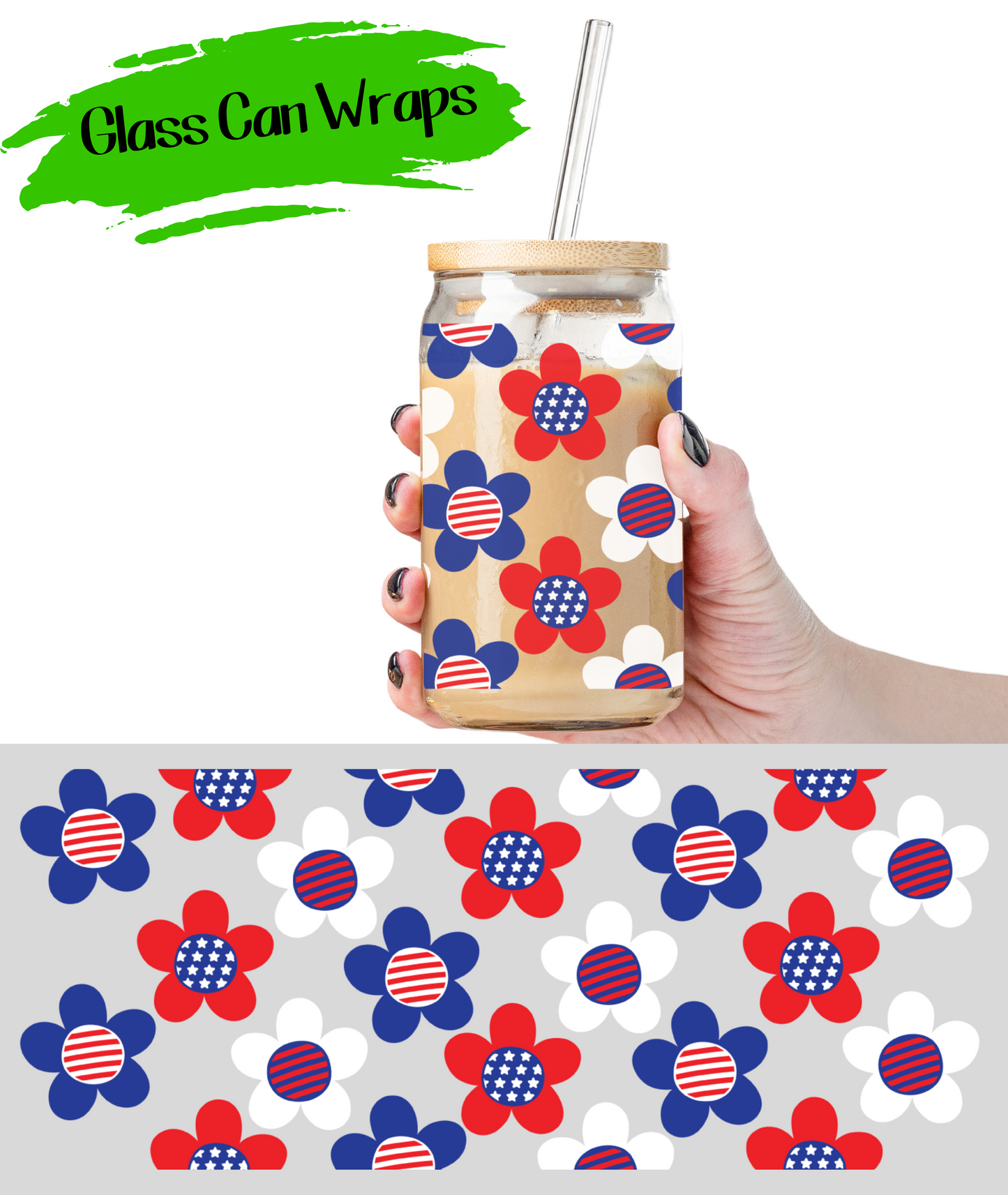 Patriotic Daisies - UV DTF | Cup Wrap | 16/20 oz