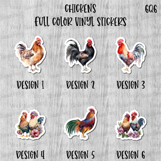 Chickens - Full Color Vinyl Stickers (SHIPS IN 3-7 BUS DAYS)