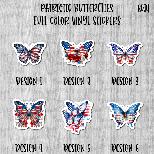 Patriotic Butterflies - Full Color Vinyl Stickers (SHIPS IN 3-7 BUS DAYS)