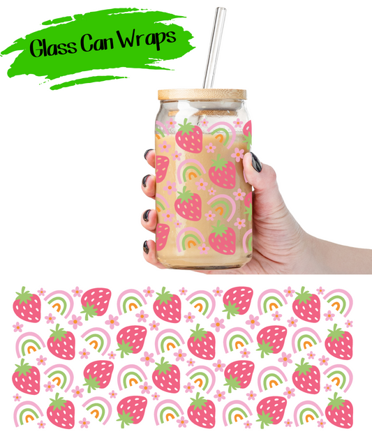 Strawberry Rainbow Wrap for 16/20 oz Cups - UV DTF or Sublimation (SHIPS IN 3-7 BUS DAYS)