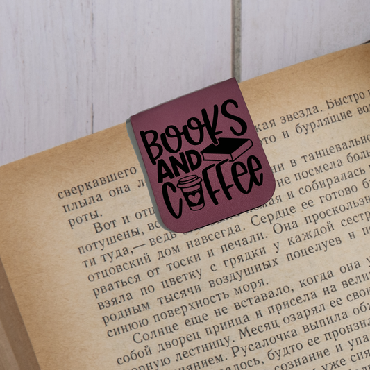 Books & Coffee - Magnetic Leatherette Bookmark - Choose your leatherette color!
