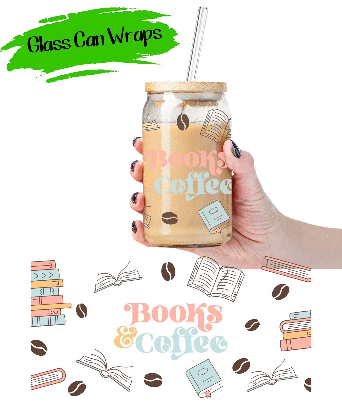 Books & Coffee - UV DTF | Cup Wrap | 16/20 oz