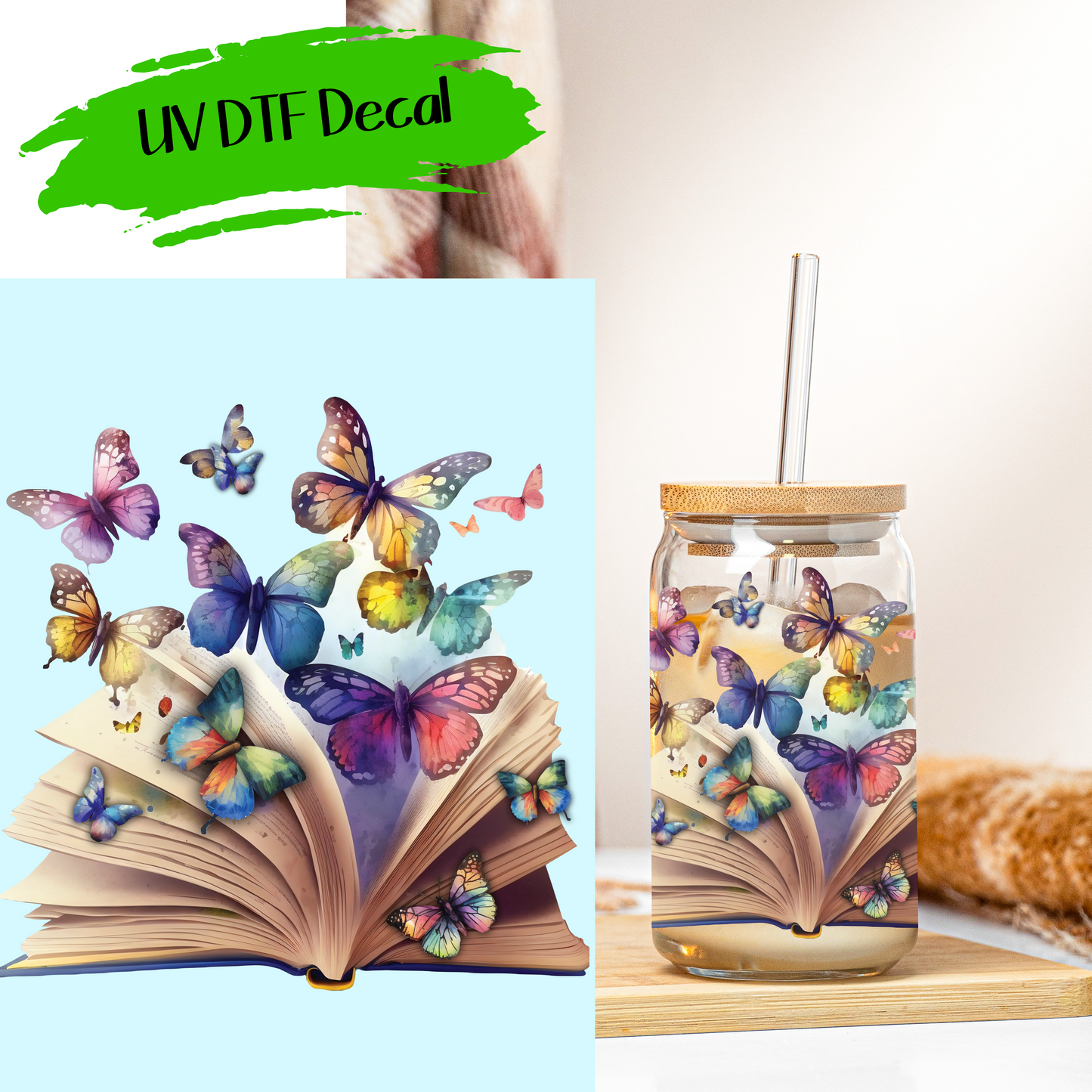 Butterflies And Books 2 - UV DTF Decals (SHIPS IN 3-7 BUS DAYS)