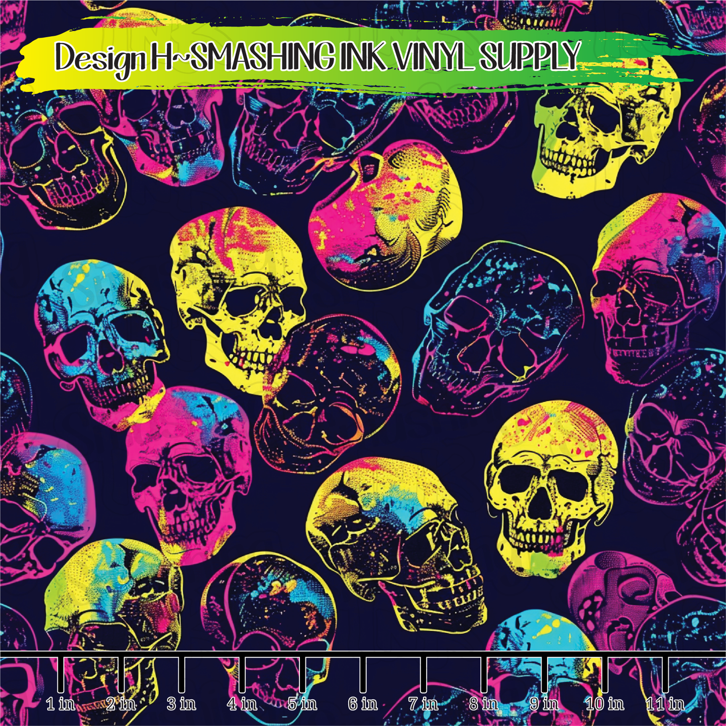 Neon Skulls ★ Printed Vinyl Sheets | Faux Leather | Laser Safe