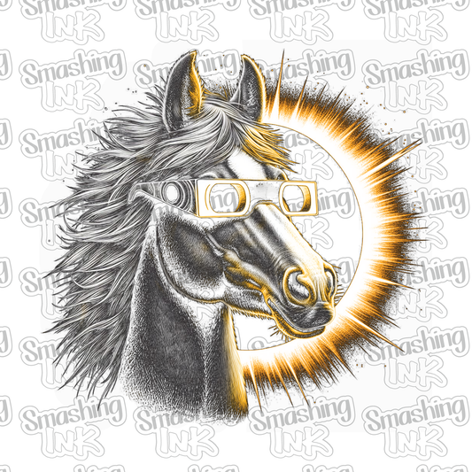Eclipse Horse Wearing Glasses - Heat Transfer | DTF | Sublimation (TAT 3 BUS DAYS) [18F-9HTV]