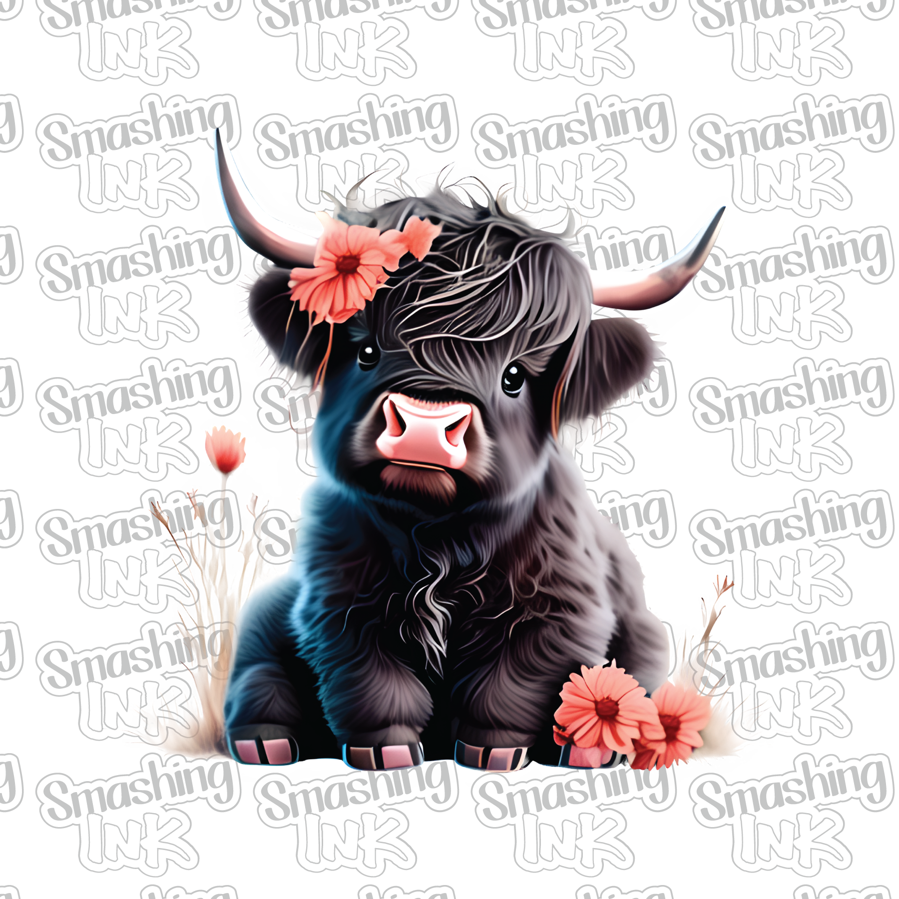 Floral Highland Cow With Glasses - Heat Transfer, DTF