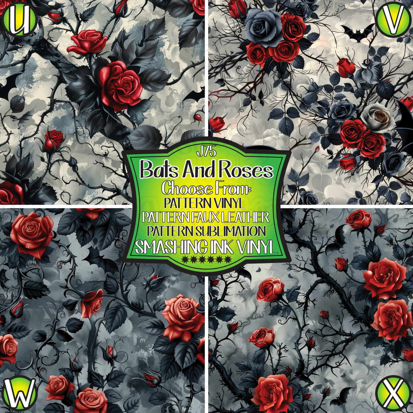 Bats And Roses ★ Printed Sheets | Faux Leather | Laser Safe