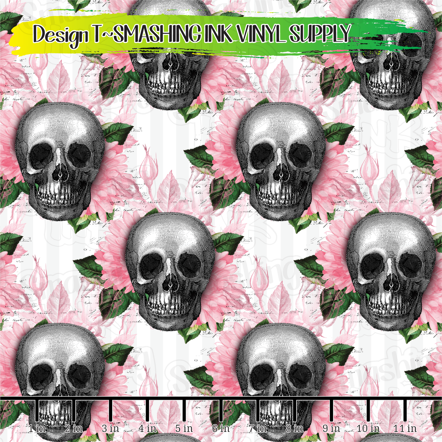 Pink Floral Skulls ★ Printed Vinyl Sheets | Faux Leather | Laser Safe