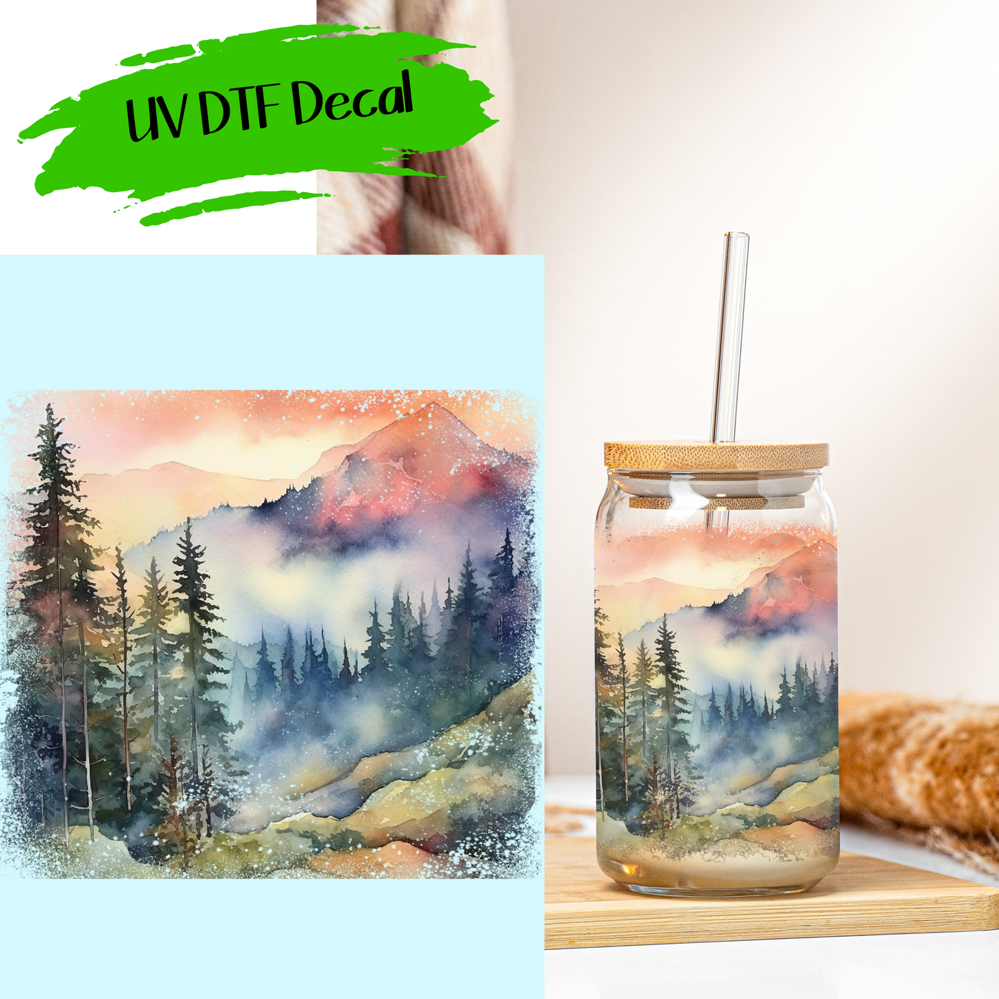 Misty Mountains - UV DTF Decals (SHIPS IN 3-7 BUS DAYS)