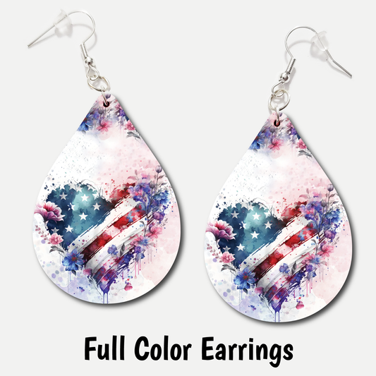 Patriotic Heart - Full Color Earrings