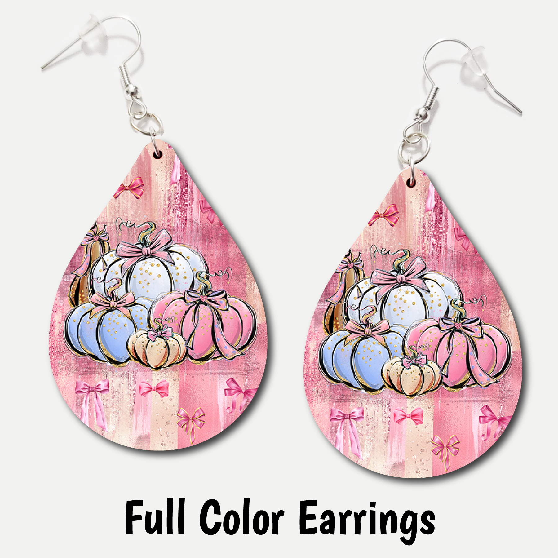 Pink Pumpkins - Full Color Earrings MDF / Small 1.5 in Tall / 10 Sets
