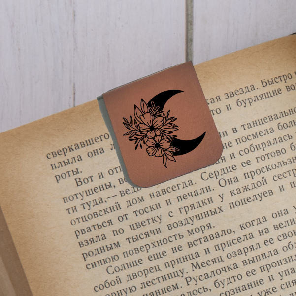 Floral Moon - Magnetic Leatherette Bookmark - Choose your leatherette color!