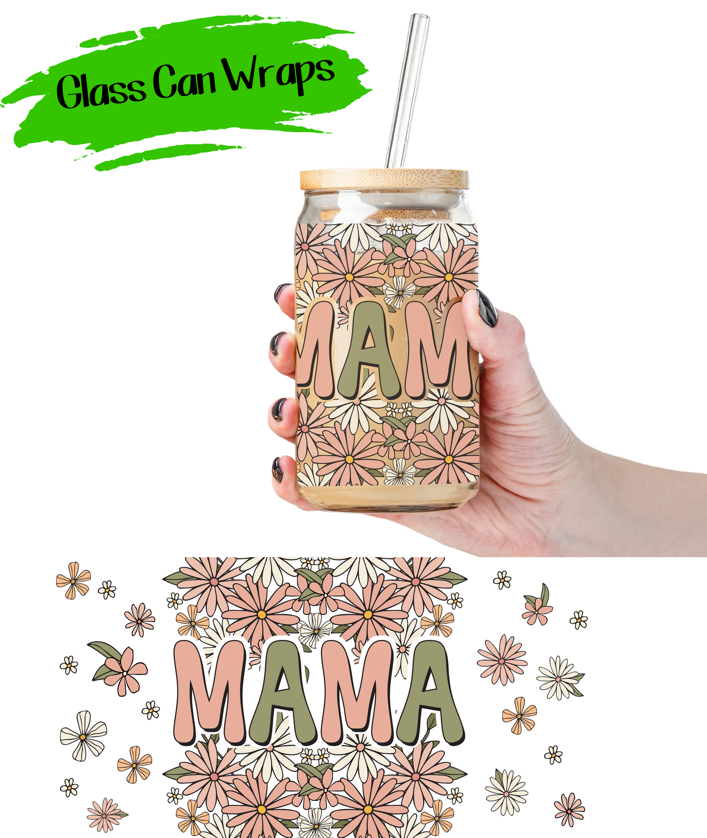 Retro Floral Mama - UV DTF | Cup Wrap | 16/20 oz