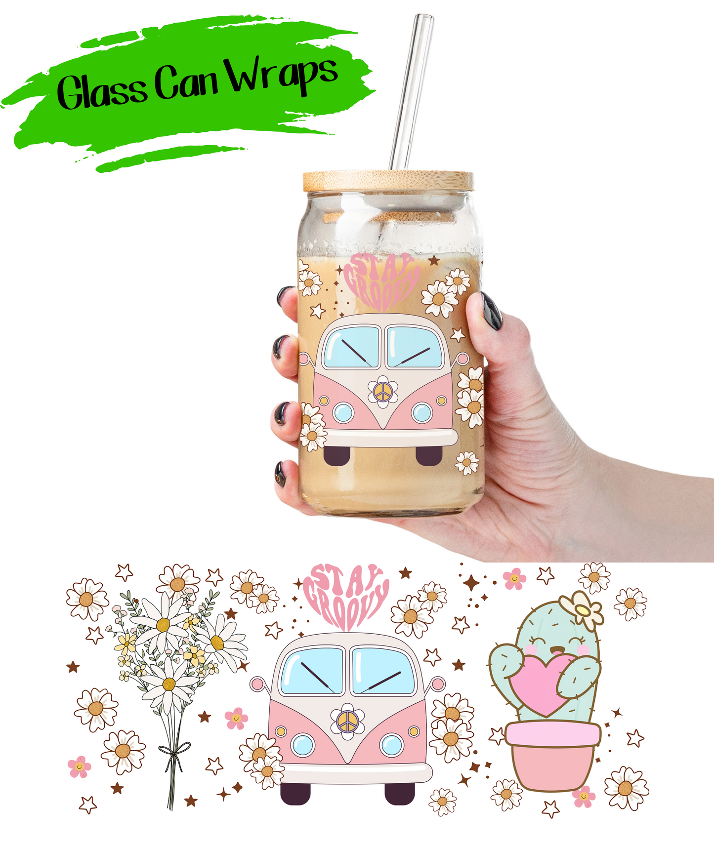 Retro Hippie - UV DTF | Cup Wrap | 16/20 oz