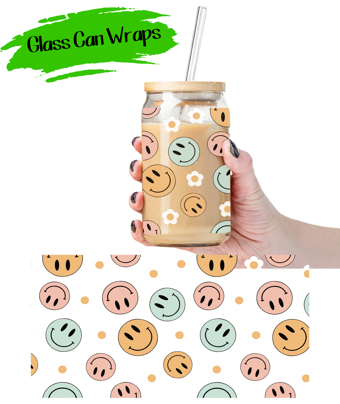 Retro Smiley Faces - UV DTF | Cup Wrap | 16/20 oz