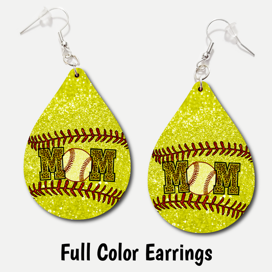Softball Mom Glitter - Full Color Earrings