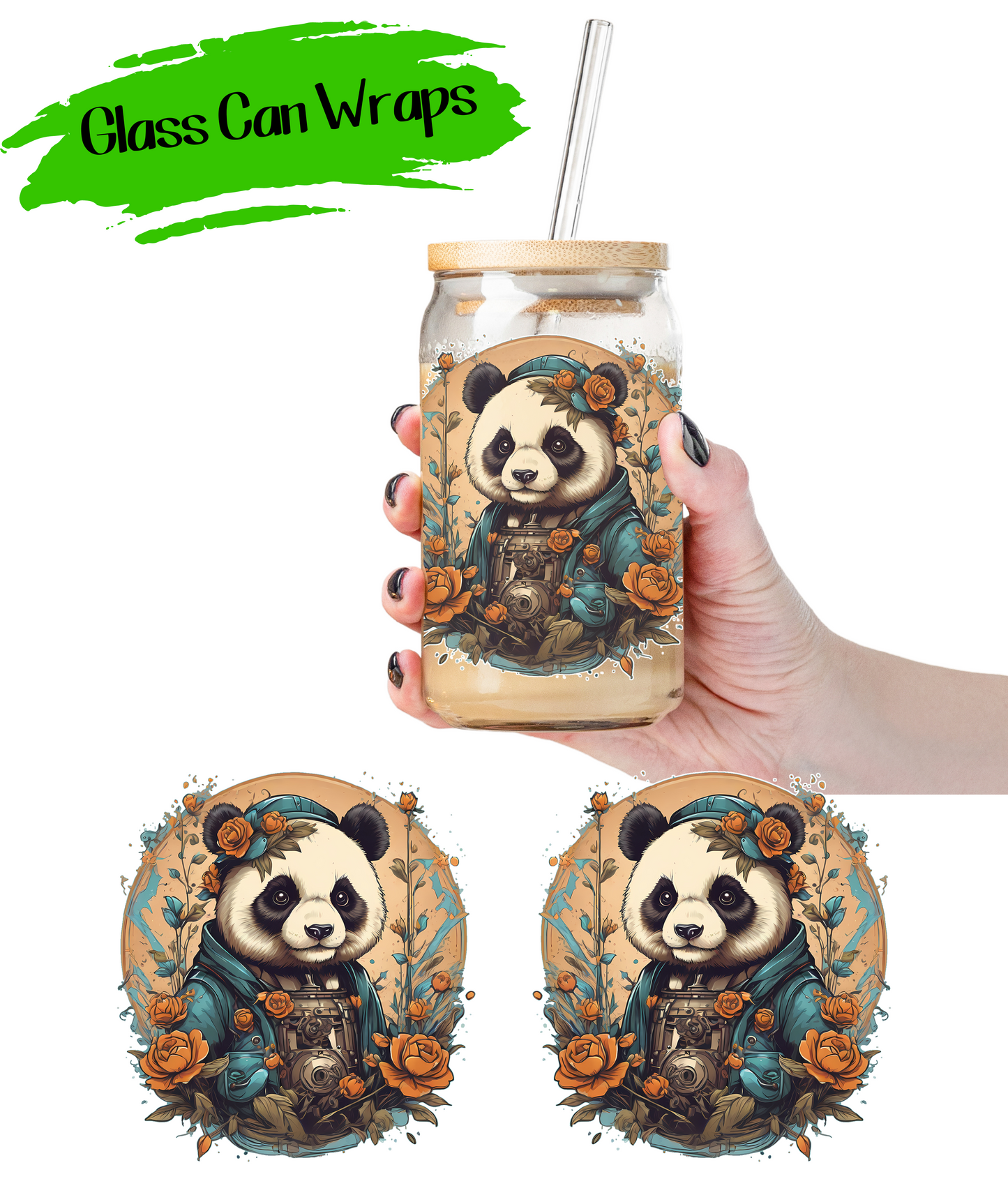 Steampunk Panda - UV DTF | Cup Wrap | 16/20 oz