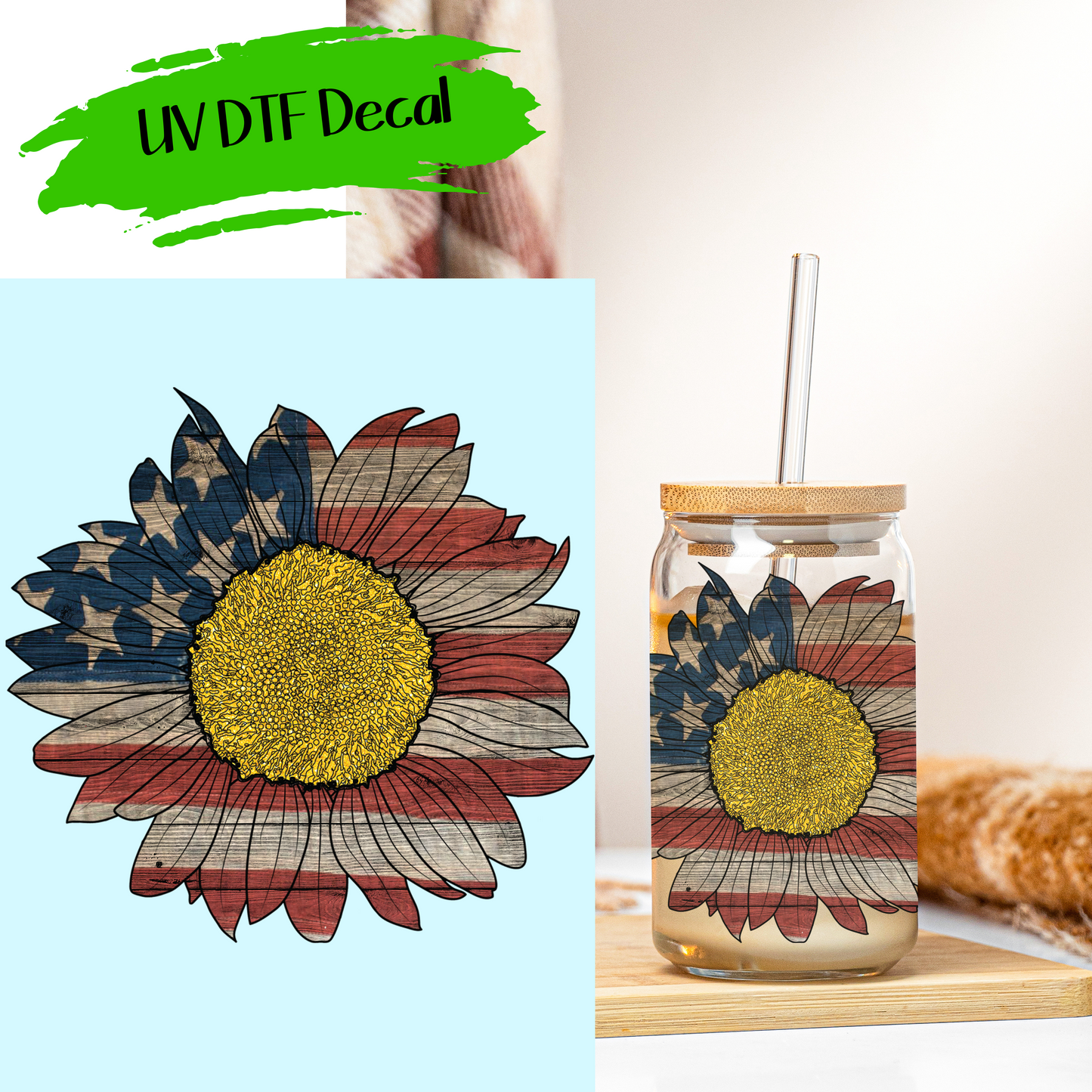 Sunflower Flag - UV DTF Decals (SHIPS IN 3-7 BUS DAYS)