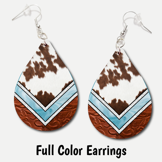 Tooled Cowprint - Full Color Earrings