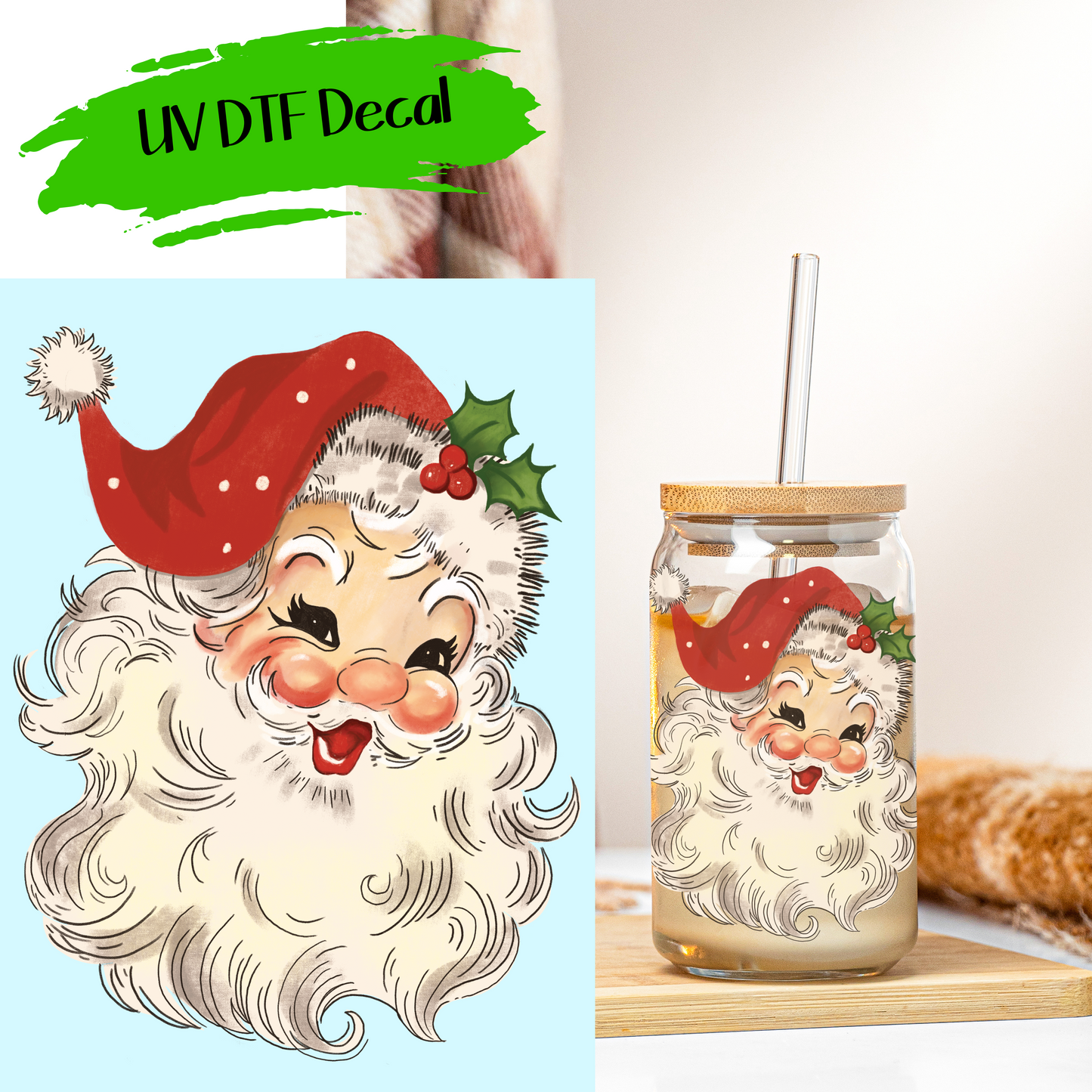 Vintage Santa 3 - UV DTF Decals (SHIPS IN 3-7 BUS DAYS)