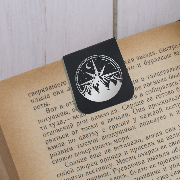 Mountain Compass - Magnetic Leatherette Bookmark - Choose your leatherette color!