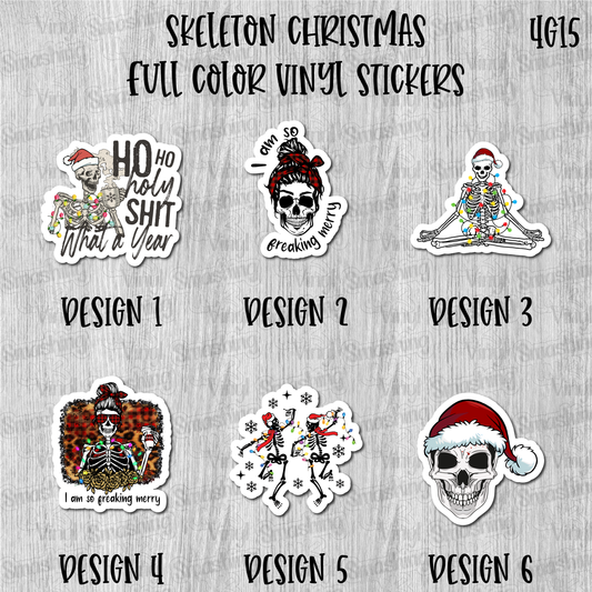 Skeleton Christmas - Full Color Vinyl Stickers (SHIPS IN 3-7 BUS DAYS)
