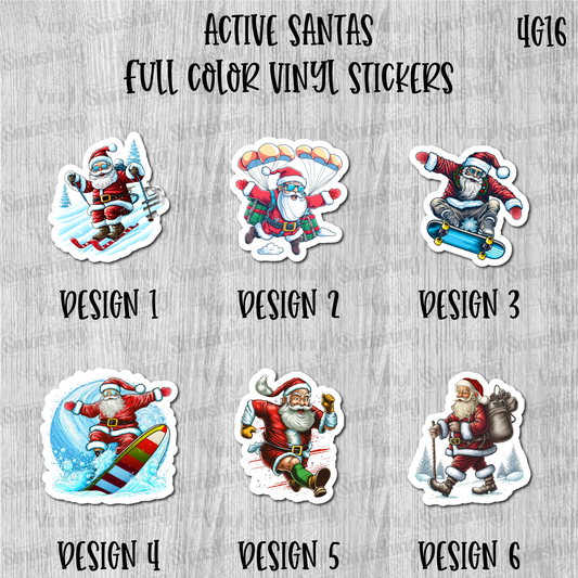 Active Santas - Full Color Vinyl Stickers (SHIPS IN 3-7 BUS DAYS)