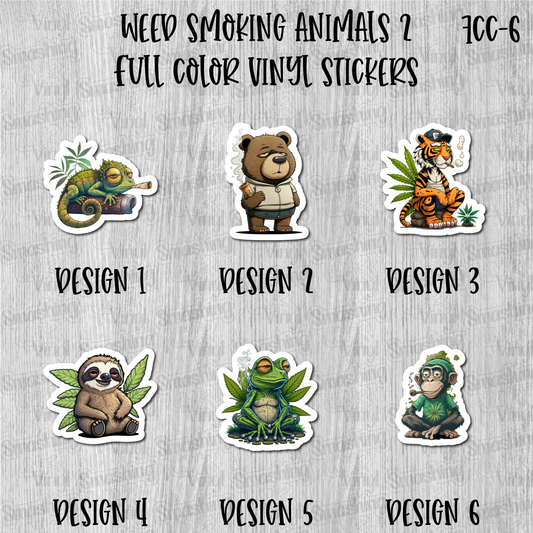 Weed Smoking Animals 2 - Full Color Vinyl Stickers (SHIPS IN 3-7 BUS DAYS)