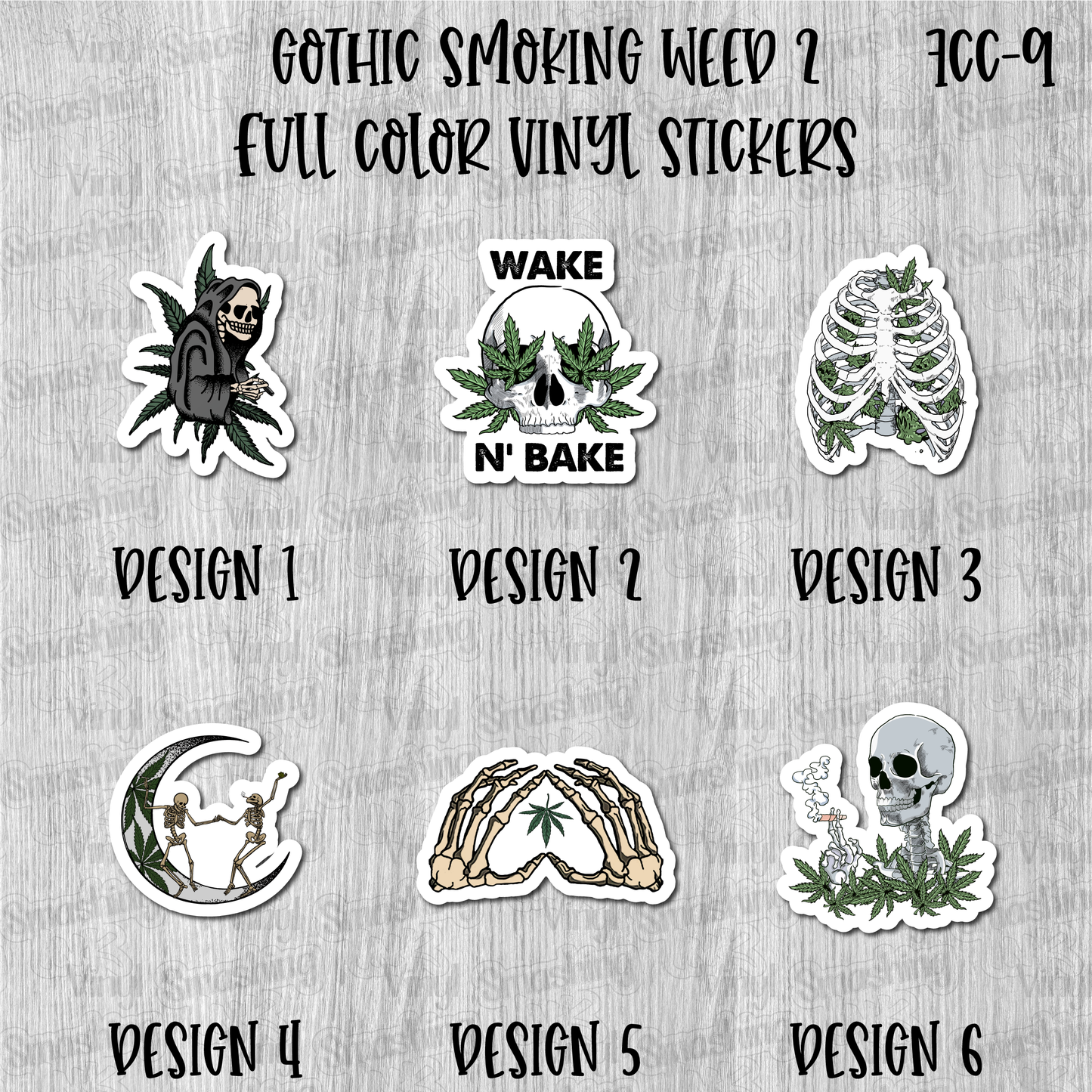 Gothic Smoking Weed 2 - Full Color Vinyl Stickers (SHIPS IN 3-7 BUS DAYS)