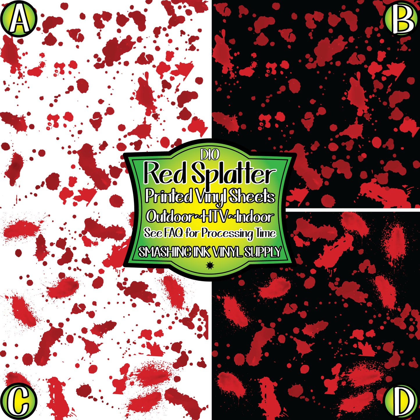 Red Ink Splatter ★ Printed Vinyl Sheets | Faux Leather | Laser Safe