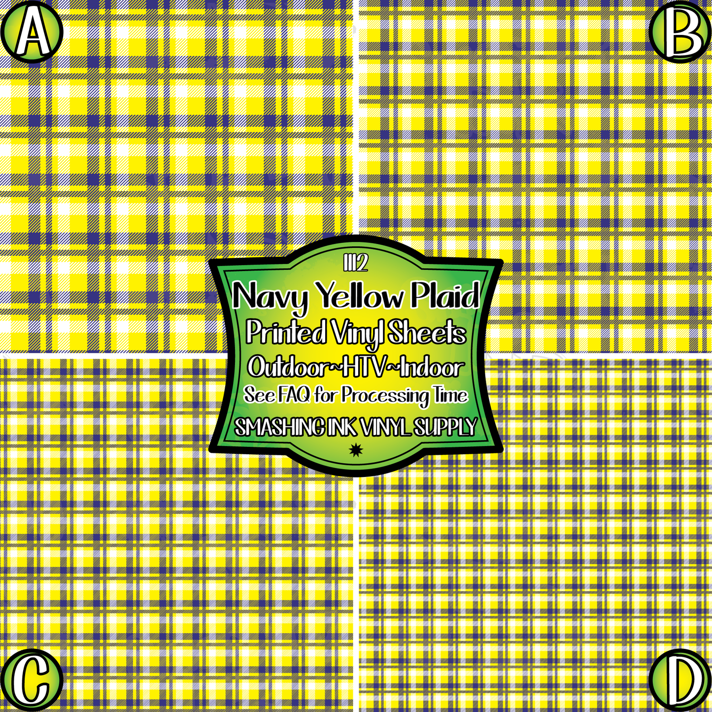 Navy Yellow Plaid ★ Printed Vinyl Sheets | Faux Leather | Laser Safe