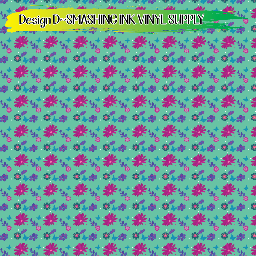 Flowers And Butterflies ★ Printed Vinyl Sheets | Faux Leather | Laser Safe