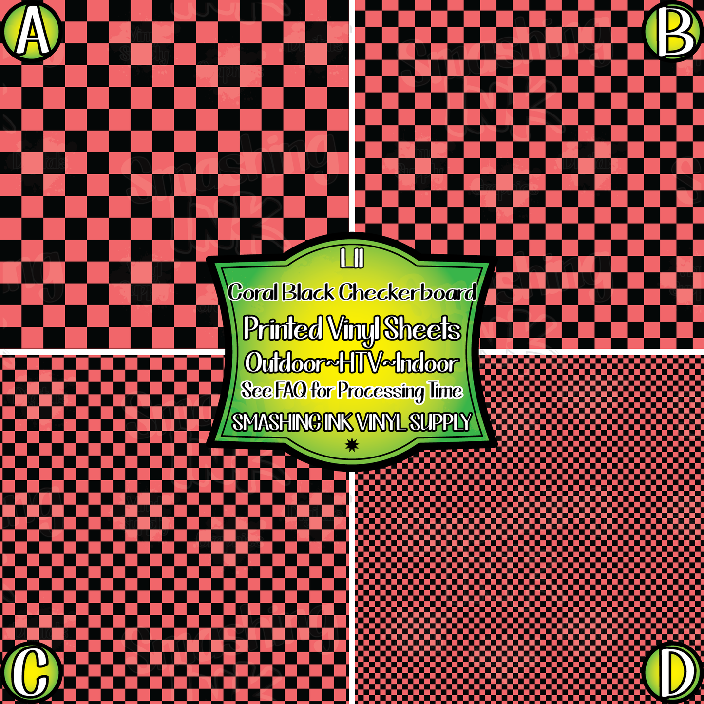 Coral Black Checkerboard ★ Printed Vinyl Sheets | Faux Leather | Laser Safe