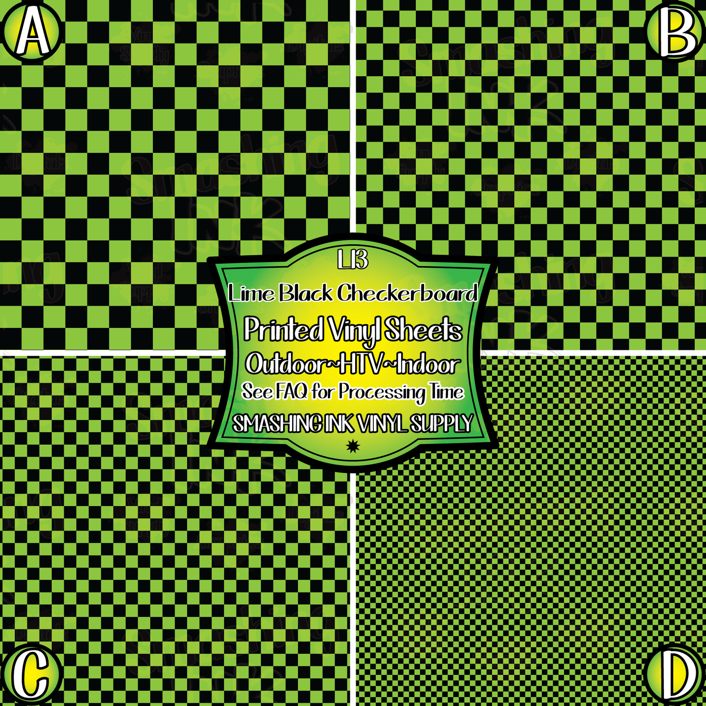 LIME BLACK CHECKERBOARD ★ Printed Vinyl Sheets | Faux Leather | Laser Safe