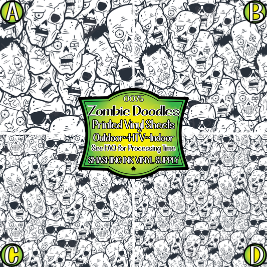 Zombie Doodles ★ Pattern Vinyl | Faux Leather | Sublimation (TAT 3 BUS DAYS)
