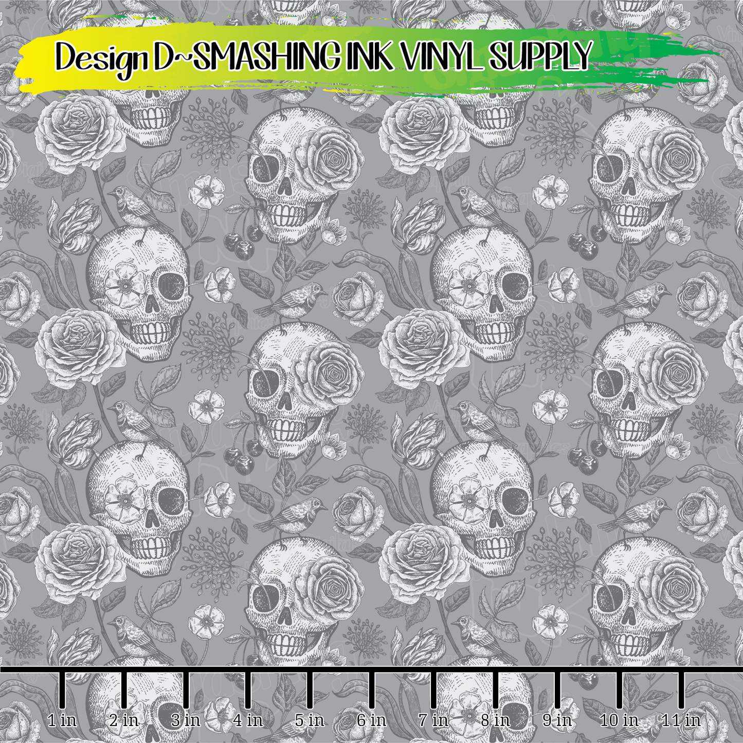 VINTAGE FLORAL SKULLS ★ Printed Vinyl Sheets | Faux Leather | Laser Safe