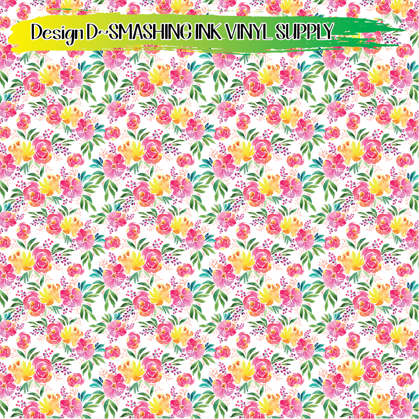 Watercolor Flowers ★ Printed Vinyl Sheets | Faux Leather | Laser Safe
