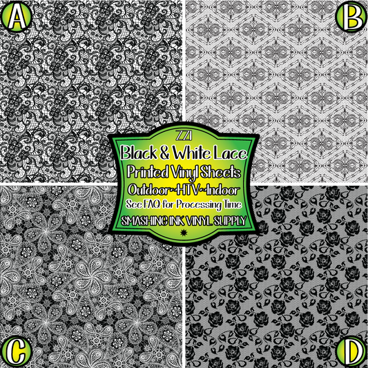 Black White Lace ★ Pattern Vinyl | Faux Leather | Sublimation (TAT 3 BUS DAYS)
