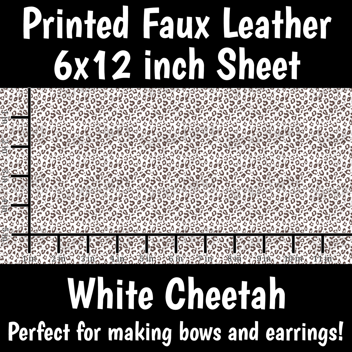 White Cheetah Print - Faux Leather Sheet (SHIPS IN 3 BUS DAYS)