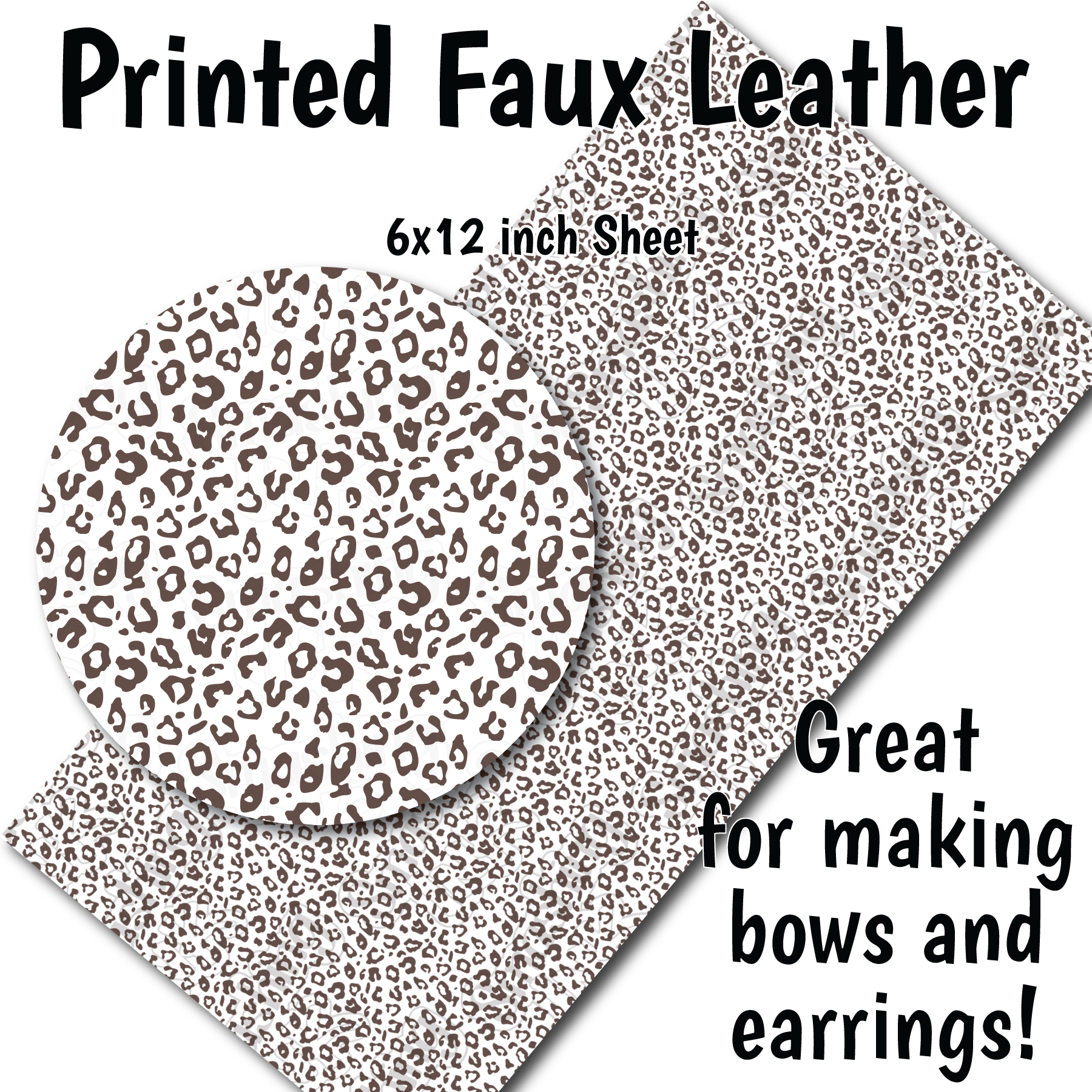 White Cheetah Print - Faux Leather Sheet (SHIPS IN 3 BUS DAYS