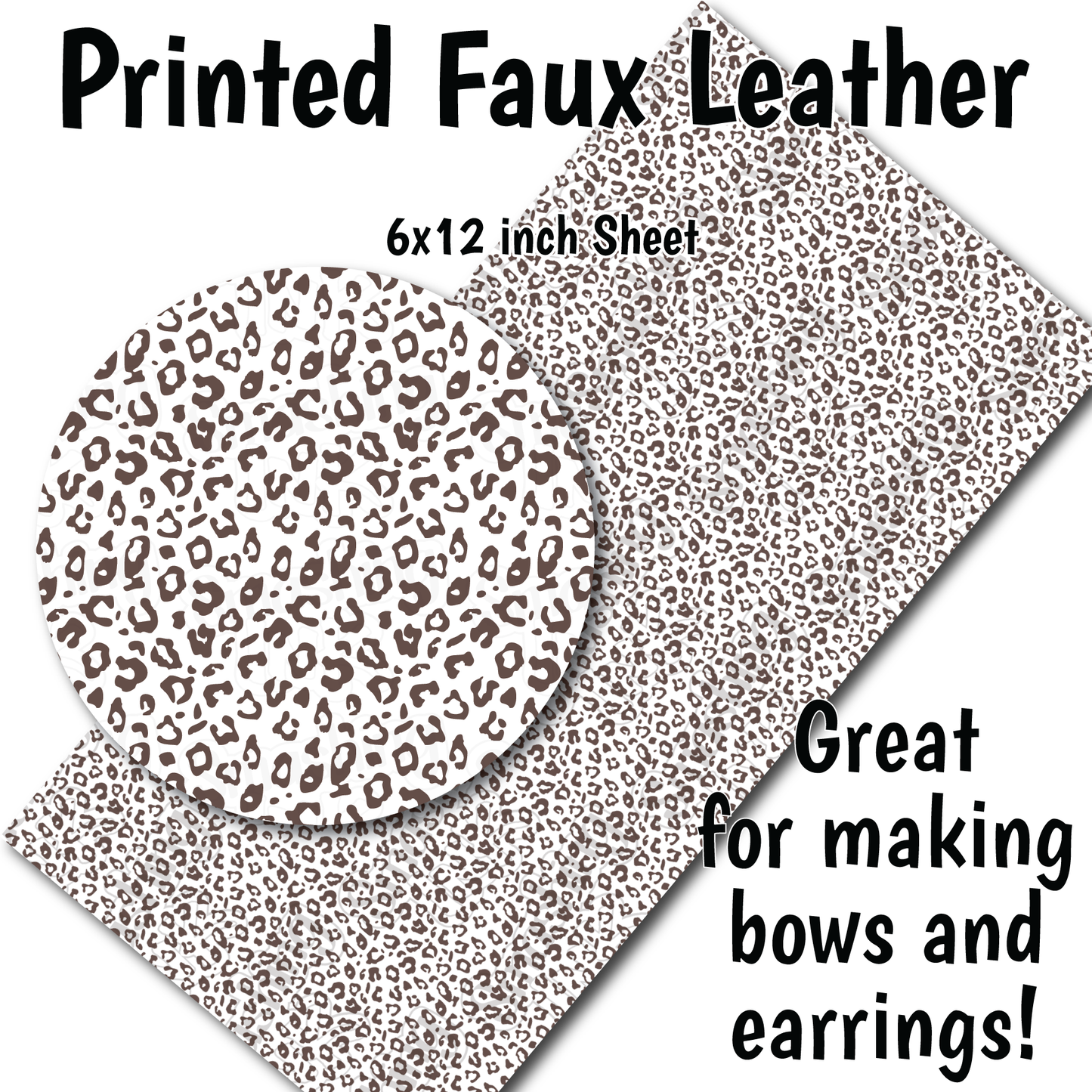 White Cheetah Print - Faux Leather Sheet (SHIPS IN 3 BUS DAYS)
