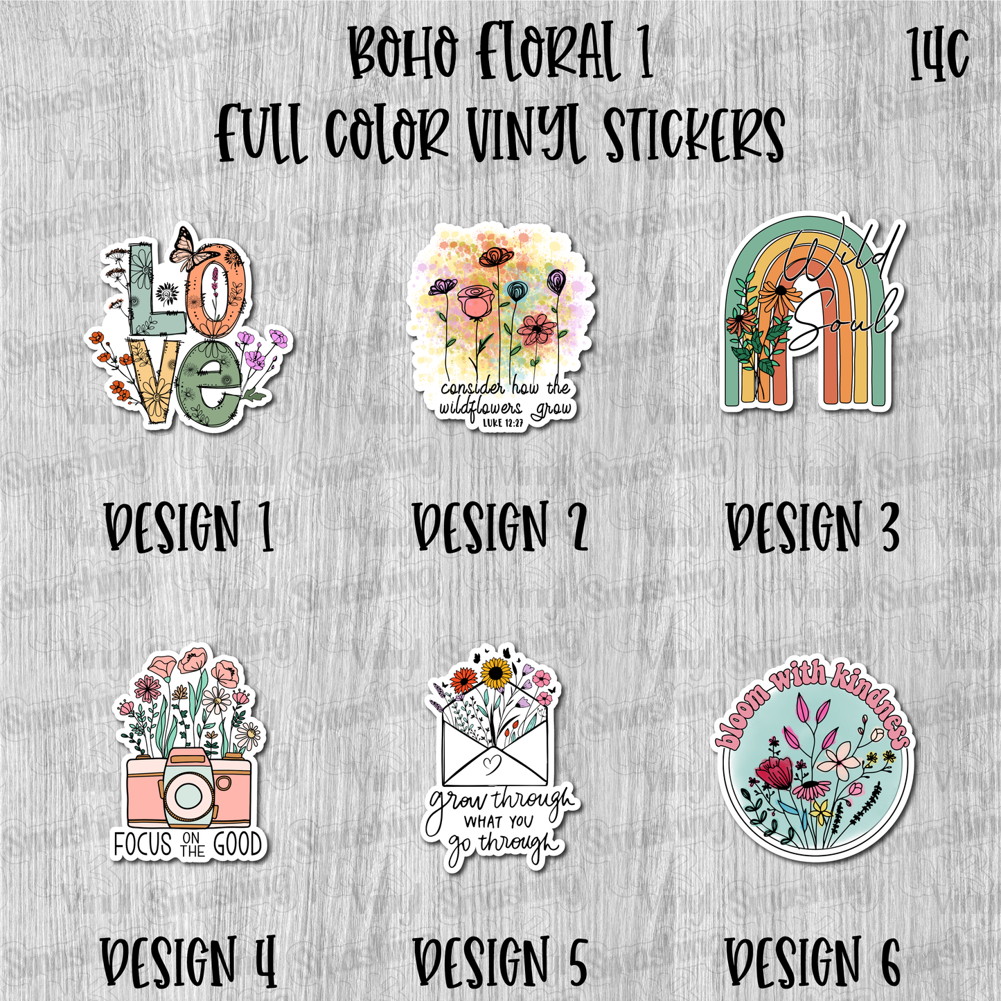 Boho Floral 1 - Full Color Vinyl Stickers (SHIPS IN 3-7 BUS DAYS)