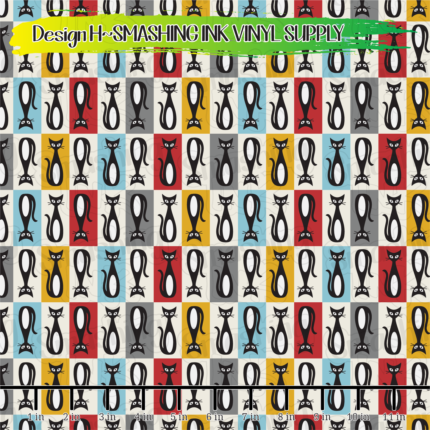 Mid Century Cats ★ Printed Vinyl Sheets | Faux Leather | Laser Safe