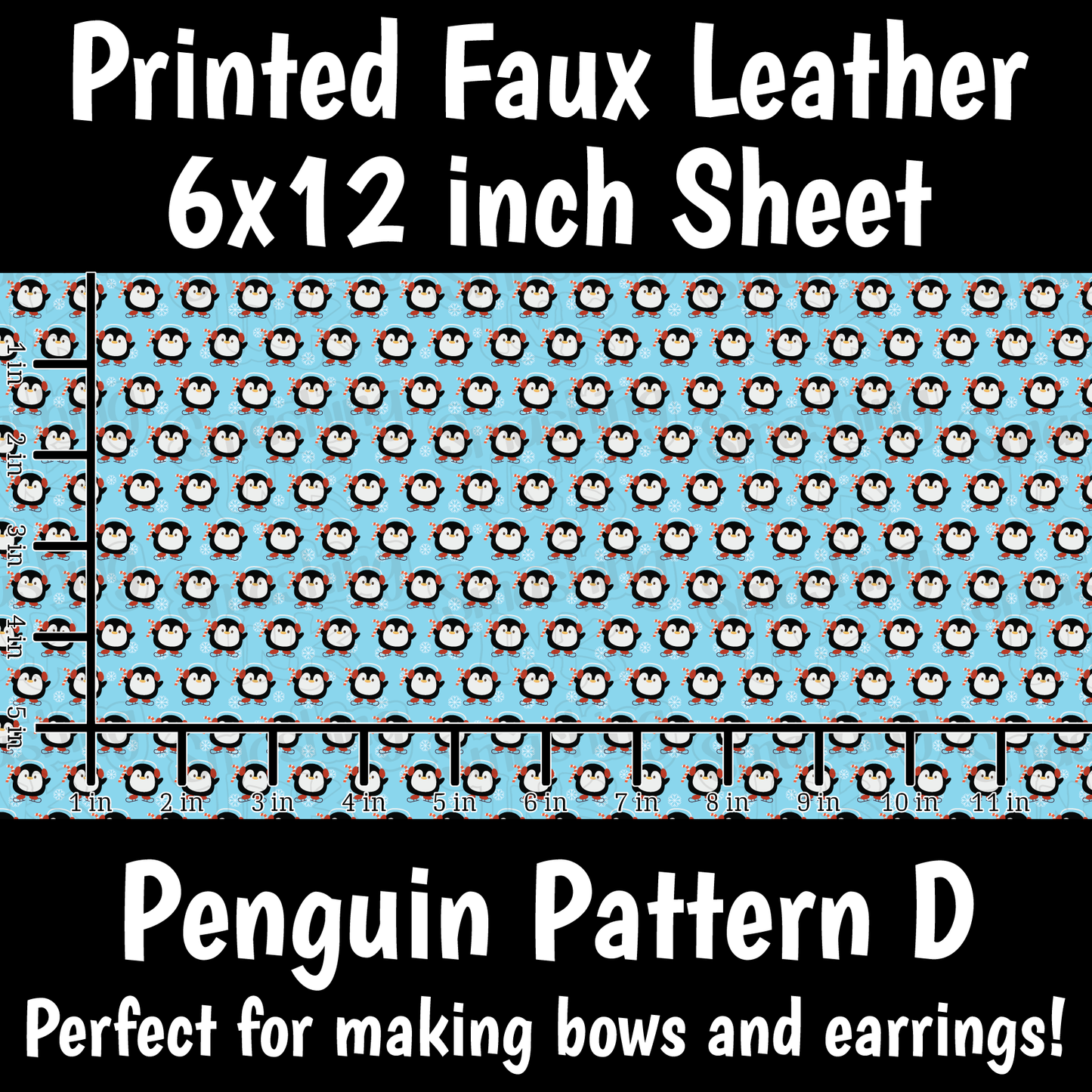 Penguin Pattern D - Faux Leather Sheet (SHIPS IN 3 BUS DAYS)