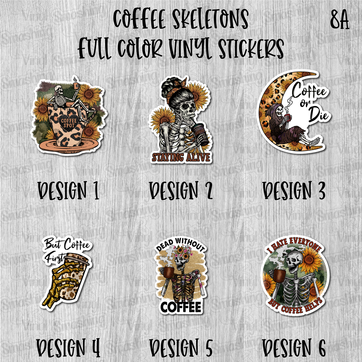 Coffee Skeletons - Full Color Vinyl Stickers (SHIPS IN 3-7 BUS DAYS)