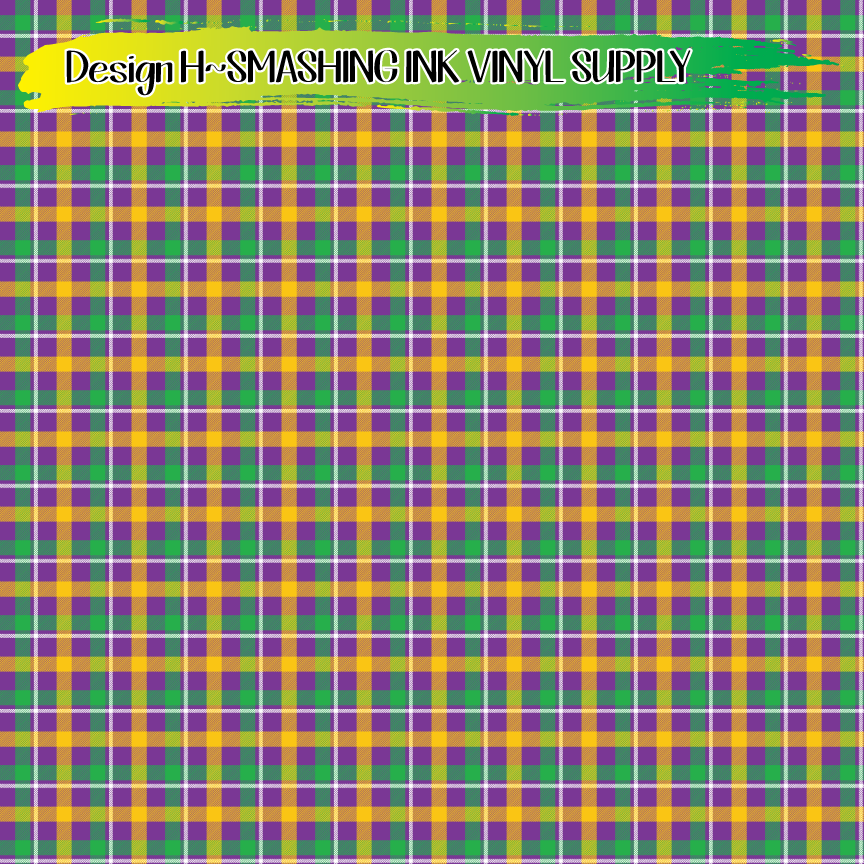 Mardi Gras Plaid ★ Printed Vinyl Sheets | Faux Leather | Laser Safe
