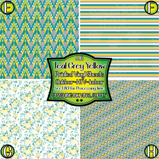 Teal Grey Yellow ★ Printed Sheets | Faux Leather | Laser Safe