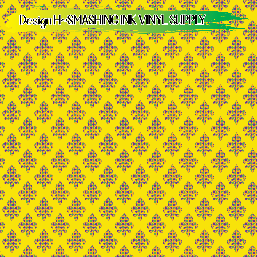 Mardi Gras Fleur-de-lis Pattern ★ Printed Vinyl Sheets | Faux Leather | Laser Safe